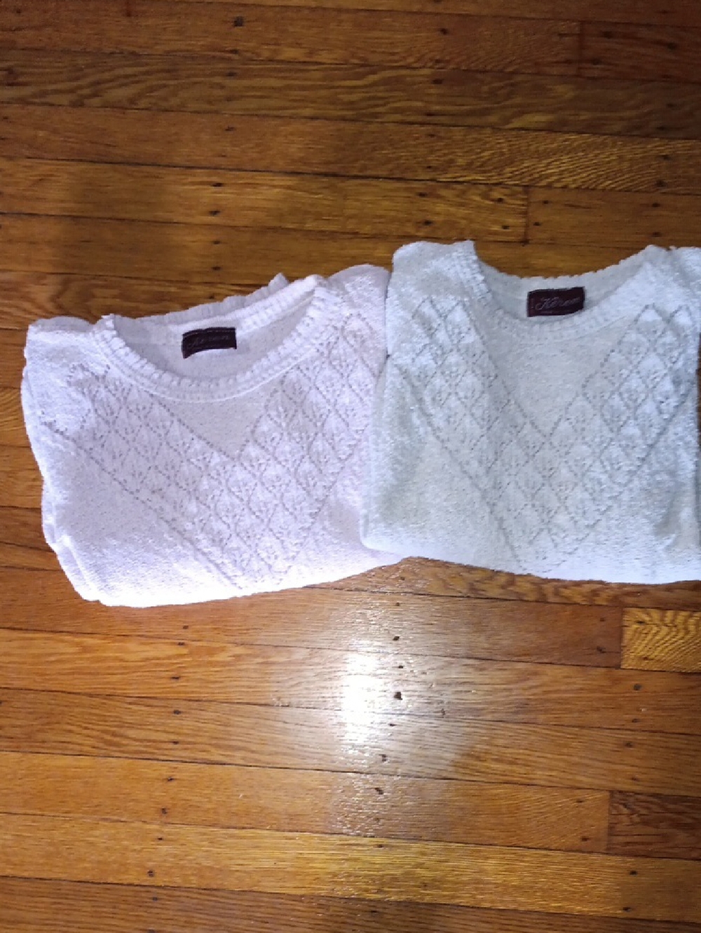 Textured Knit Crewneck Sweater - White And Soft Pink